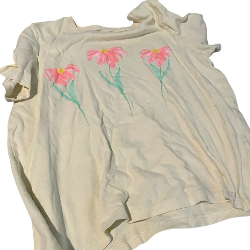 Kim Rogers Cream Short-Sleeve Tee with Pink Floral Print